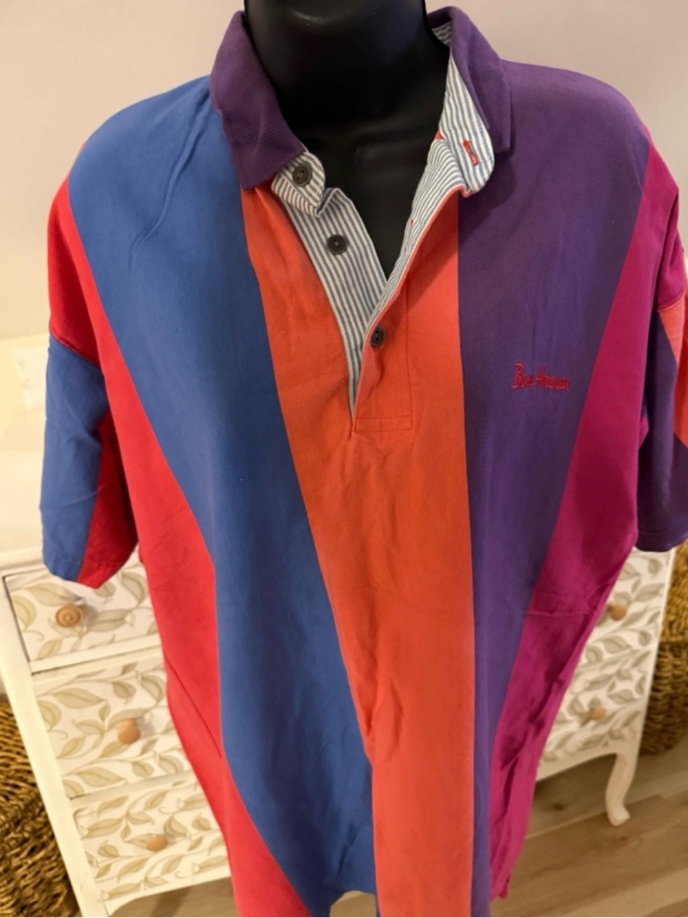 Vintage Boss America 80’s 90’s colorblock polo shirt Medium striped rugby.